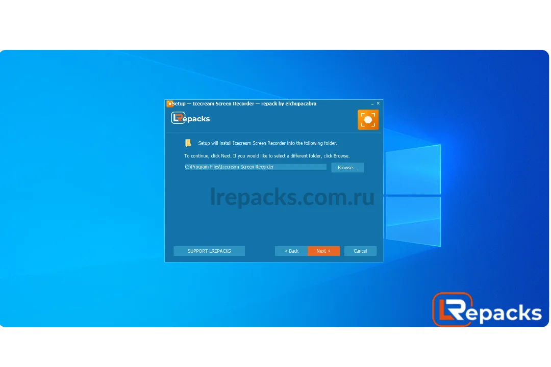 программа установки установит Icecream Screen Recorder PRO в следующую папку и нажмите «Далее»