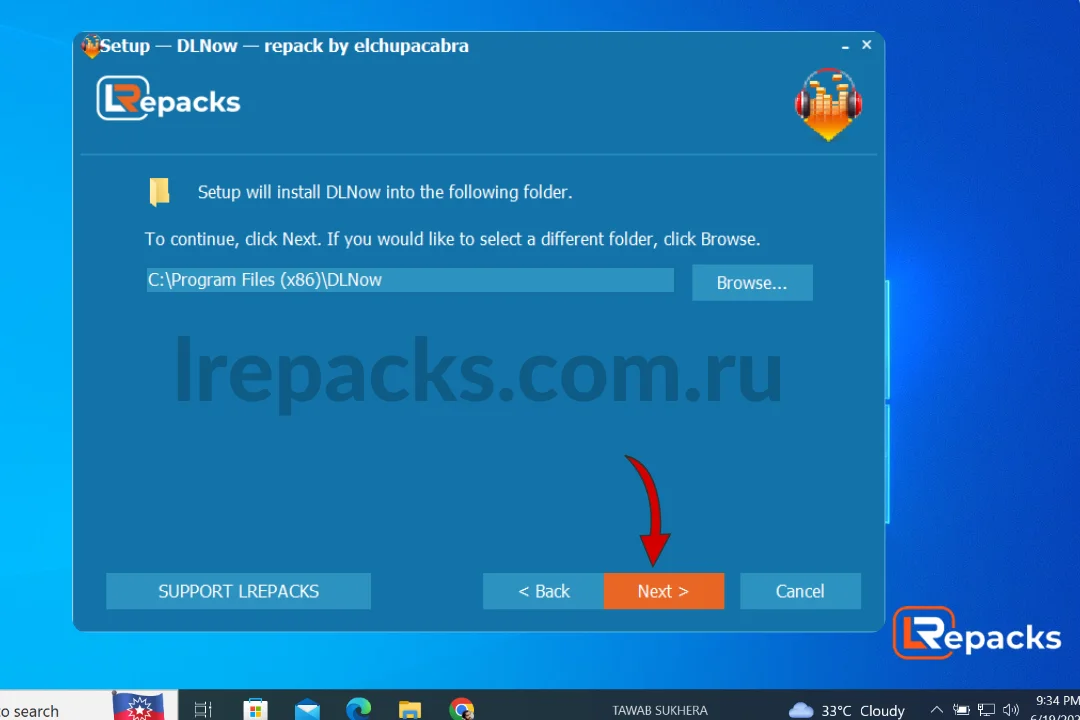 программа установки установит DLNow Video Downloader в следующую папку и нажмите «Далее»