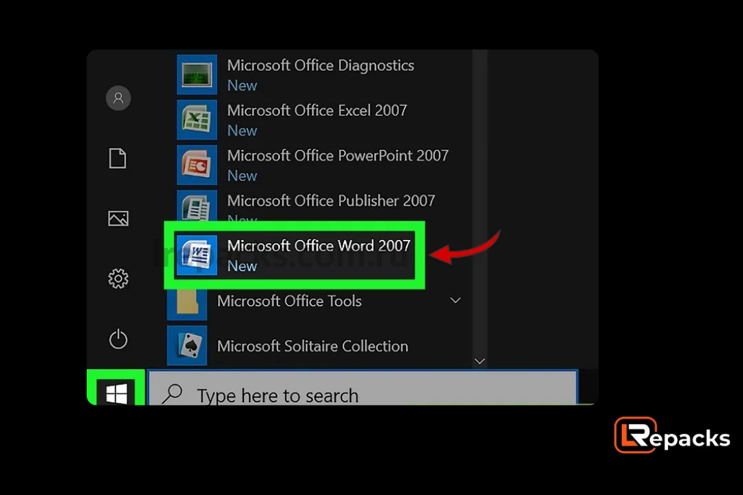 Откройте Microsoft Word 2007. Теперь, когда программное обеспечение установлено, вам необходимо зарегистрировать его в Интернете в приложении Office. Вы можете использовать Word, PowerPoint, Excel или Access, и все это вы найдете в группе Microsoft Office 2007 в меню «Пуск».