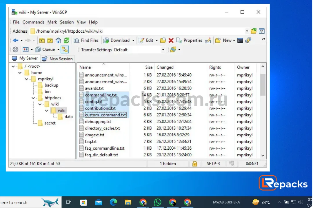 интерфейс WinSCP 